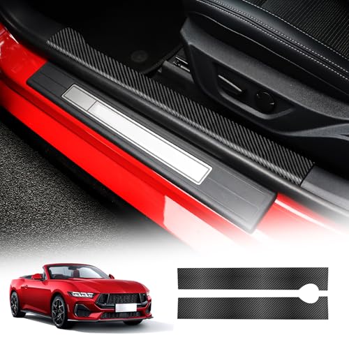 KUNGKIC for Ford Mustang 2024 2025 Car Door Edge Guards Sill Protector Stickers Film Anti-Collision Scuff Plate Cover All Weather Interior Accessories (PU, Carbon Fiber Pattern) - Image 1