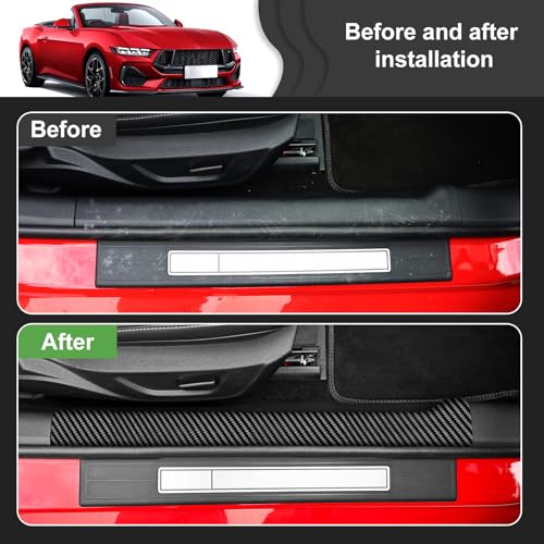 KUNGKIC for Ford Mustang 2024 2025 Car Door Edge Guards Sill Protector Stickers Film Anti-Collision Scuff Plate Cover All Weather Interior Accessories (PU, Carbon Fiber Pattern) - Image 2