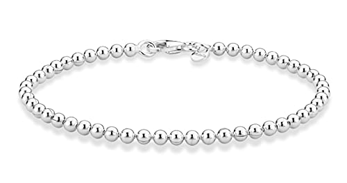 Miabella 925 Sterling Silver Italian Handmade 3mm Bead Ball Strand Chain Bracelet for Women Made in Italy (Length 7.5 Inches) - Image 1