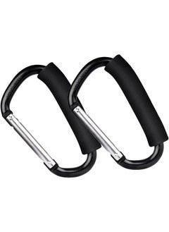 ECVV 2 Pack Baby Stroller Hooks Mommy Large Carabiner Stroller Accessories Clips Organizer Hook for Hanging Purses, Diaper Bag, Shopping Bags (Black)  - Image 1