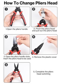 Antarkhoj Antarkhoj 5 in 1 Multifunctional Pliers Set with 5 Interchangeable Tool Heads Tool Kit Cable CuttingWire StrippingCrimping Tools Cable Cutter For Electricians Combination Lineman Pliers Screwdriver  - Image 3