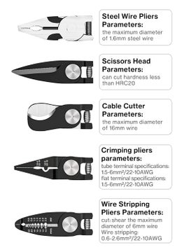 Antarkhoj Antarkhoj 5 in 1 Multifunctional Pliers Set with 5 Interchangeable Tool Heads Tool Kit Cable CuttingWire StrippingCrimping Tools Cable Cutter For Electricians Combination Lineman Pliers Screwdriver  - Image 2