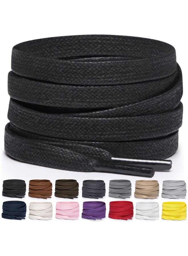 Miscly Flat Shoelaces - Waxed Tear-Resistant for Stiffles and Leather Shoes - 100% Cotton - Diameter 6 mm, black, 114 cm - Image 1
