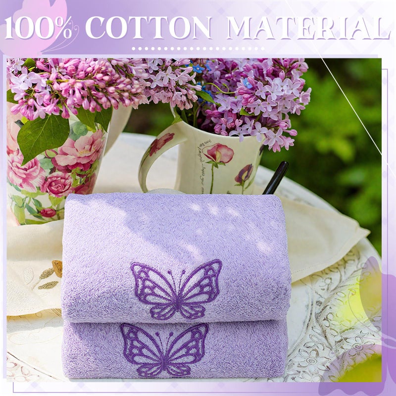 SmoothNovelty 2 Pcs Butterfly Hand Towels Light Purple Bathroom Decor 14x29 Inch Embroidered 100% Cotton Soft Absorbent Spring Summer Washcloths Decorative Hand Towels for Bathroom Kitchen - Image 4