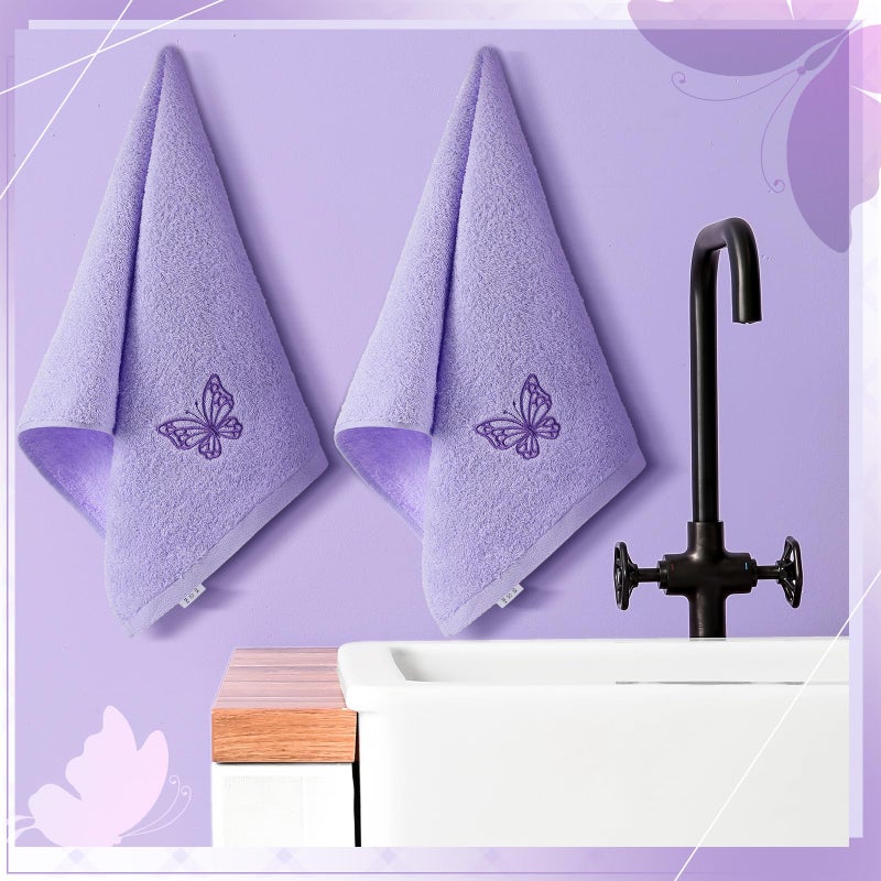 SmoothNovelty 2 Pcs Butterfly Hand Towels Light Purple Bathroom Decor 14x29 Inch Embroidered 100% Cotton Soft Absorbent Spring Summer Washcloths Decorative Hand Towels for Bathroom Kitchen - Image 5