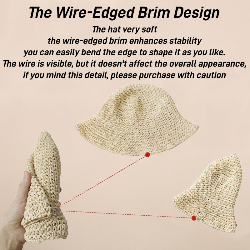 Askljeby Womens Straw Bucket Hat Wide Brim Summer Beach Hat for Women Foldable Travel Sun Hat Fedora Crochet Straw Hat UPF50+, Beige - Image 5