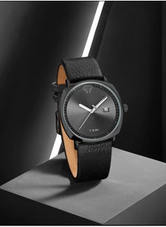 TOMI Tomi Black Leather Watch For Men And Women  - Image 2