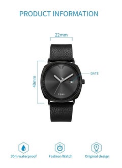 TOMI Tomi Black Leather Watch For Men And Women  - Image 5