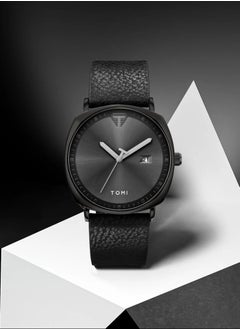 TOMI Tomi Black Leather Watch For Men And Women  - Image 1