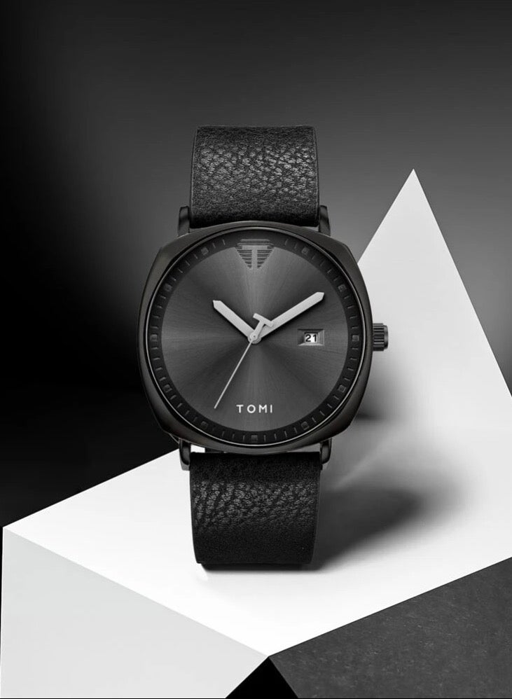 TOMI Tomi Black Leather Watch For Men And Women  - Image 1