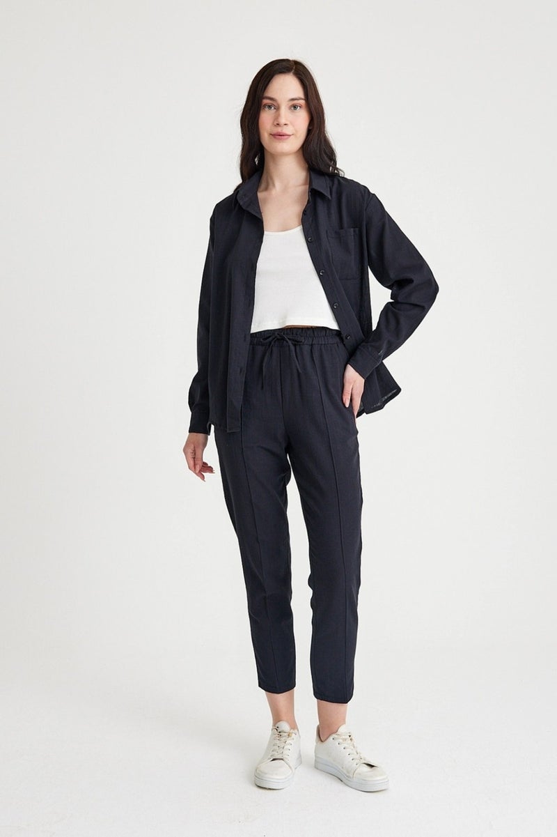Barbora Linen Casual Two Piece Suit Pants Shirt LN21SIYAHIA1  - Image 1