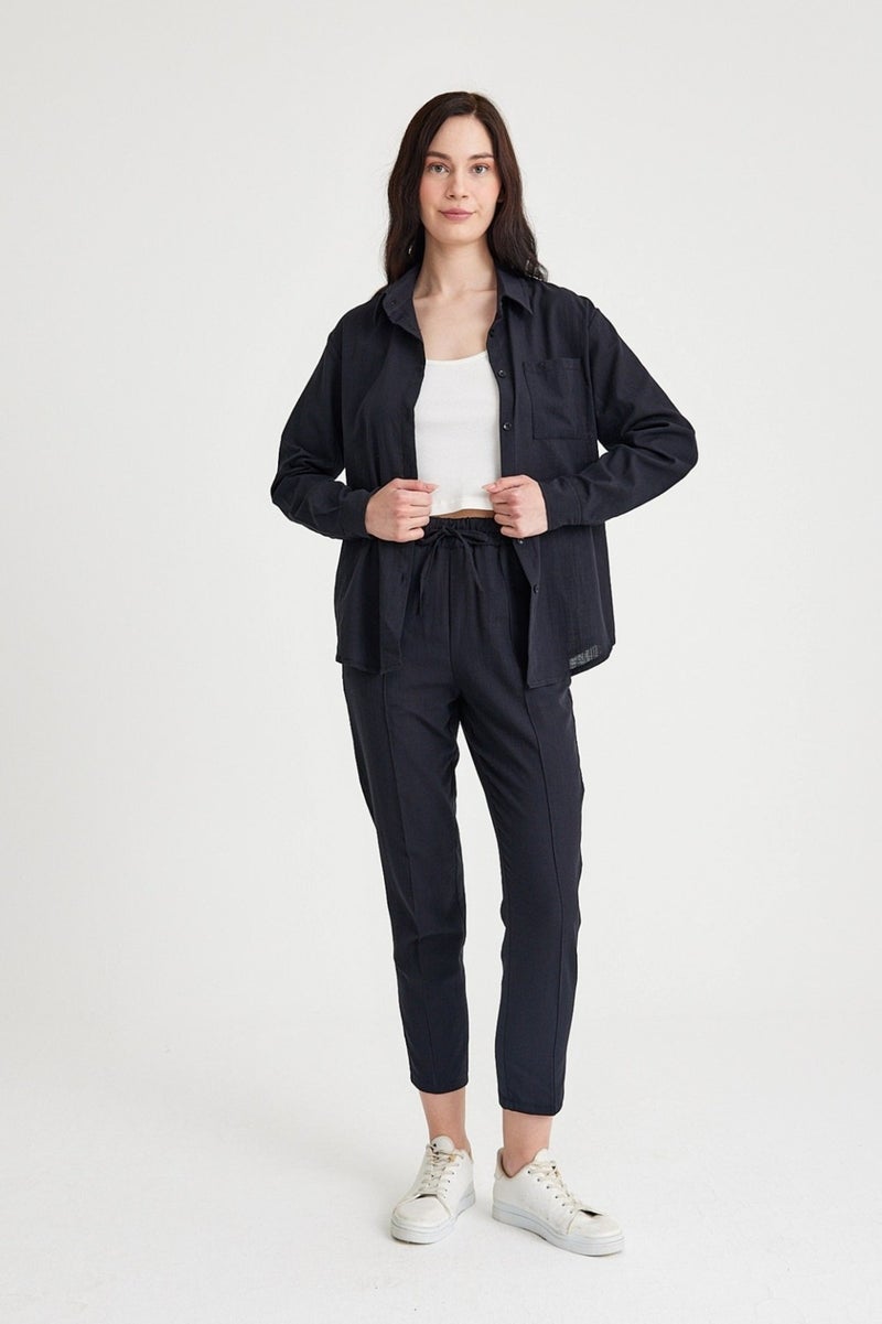 Barbora Linen Casual Two Piece Suit Pants Shirt LN21SIYAHIA1  - Image 2