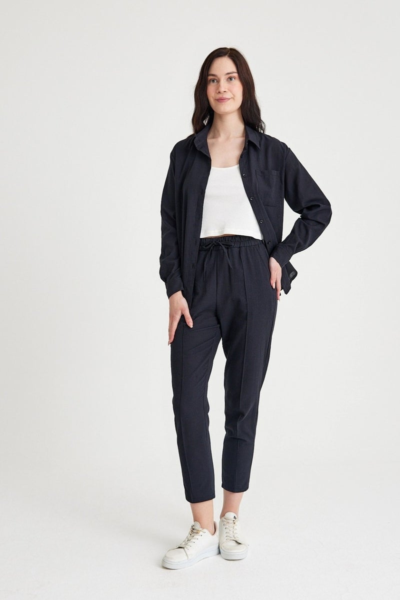 Barbora Linen Casual Two Piece Suit Pants Shirt LN21SIYAHIA1  - Image 3