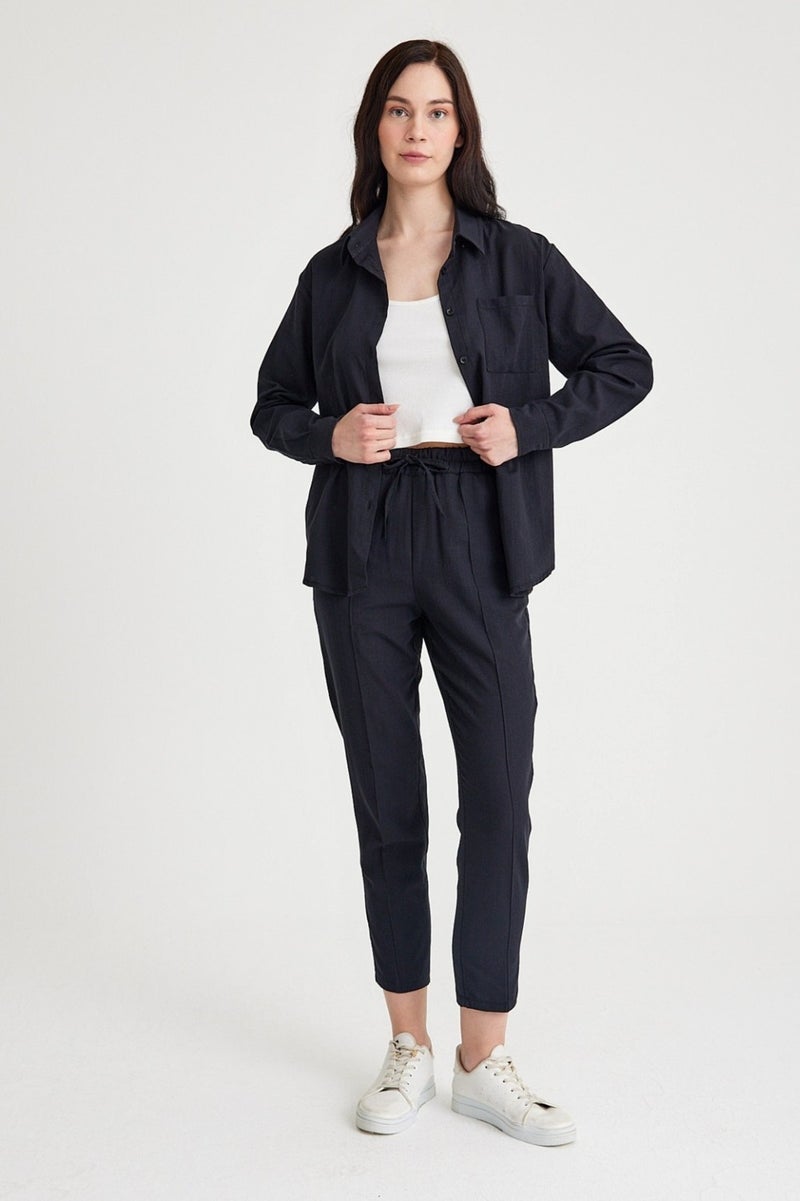 Barbora Linen Casual Two Piece Suit Pants Shirt LN21SIYAHIA1  - Image 4