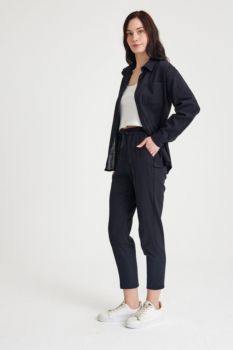 Barbora Linen Casual Two Piece Suit Pants Shirt LN21SIYAHIA1  - Image 5