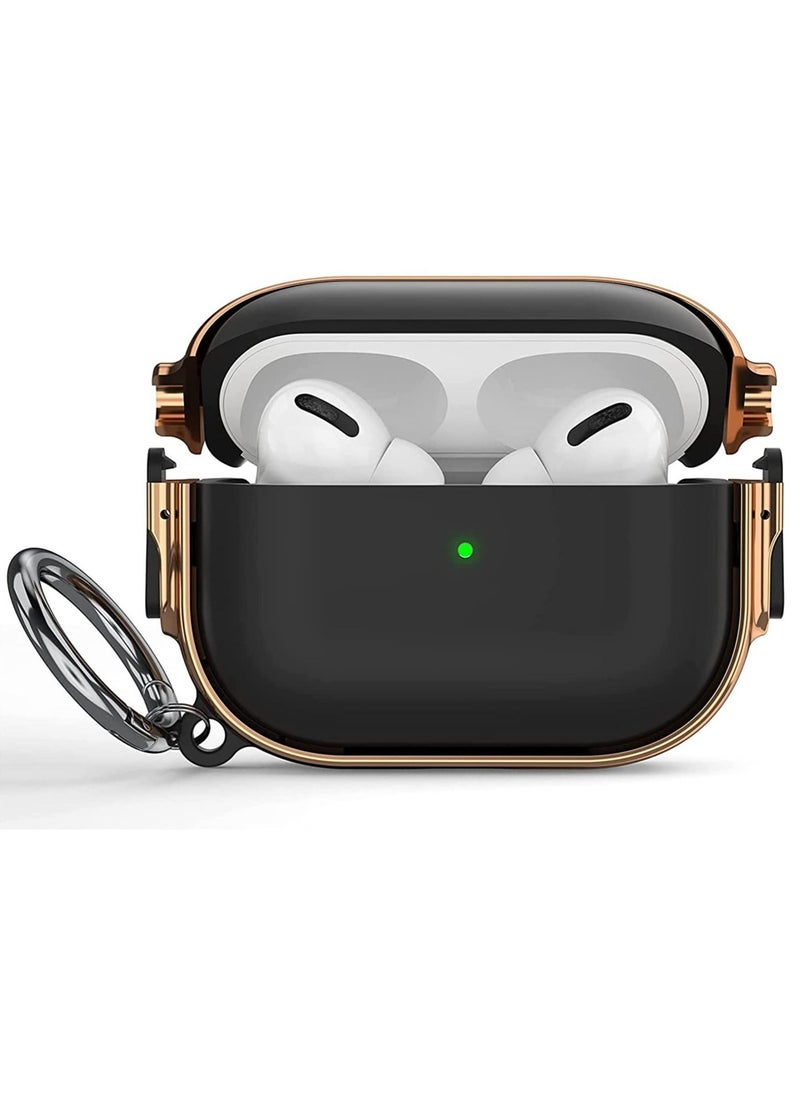ELTRAZONE Electroplated Case for AirPods Pro 2nd generation 2022, Dual Side Secure Lock Full Body Shockproof Hard Shell Protective Case Cover with Keychain for AirPods Pro 2 (Black) - Image 1
