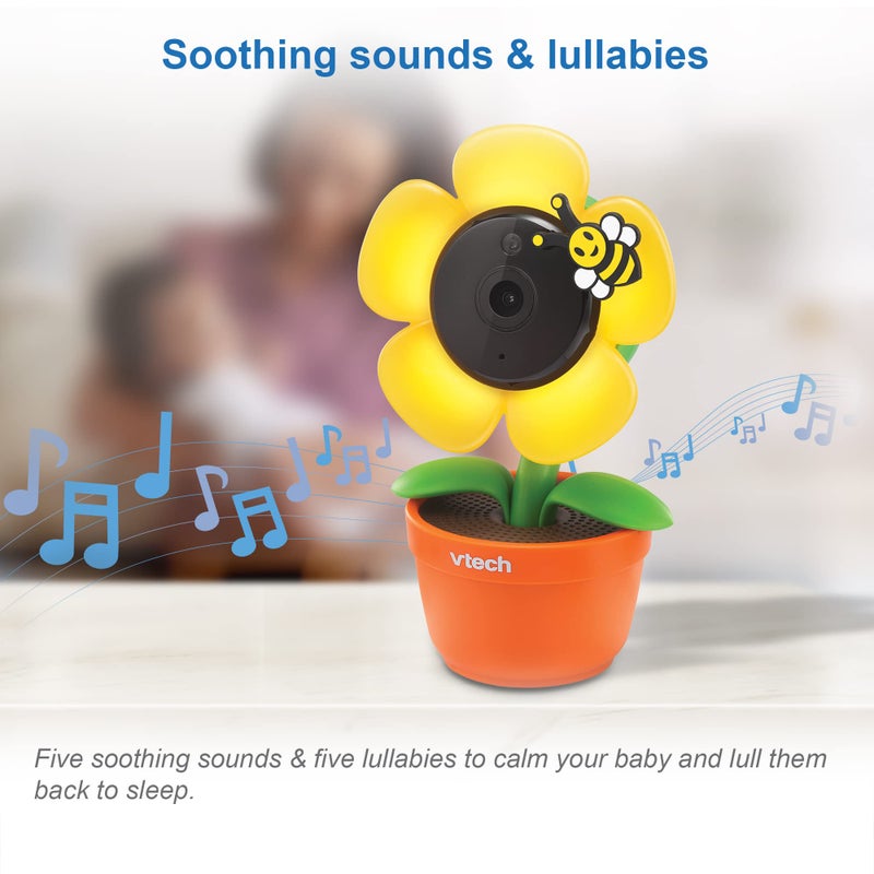 VTech RM9751 Yellow Daisy Smart Wi-Fi Baby Camera, iOS & Android Enabled, 1080p Full HD, Privacy Mode Cover, Night Light, Soothing Sounds & Lullabies, Two-way Intercom,Temperature Sensor, Night Vision - Image 5