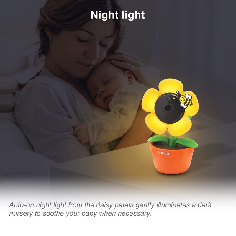 VTech RM9751 Yellow Daisy Smart Wi-Fi Baby Camera, iOS & Android Enabled, 1080p Full HD, Privacy Mode Cover, Night Light, Soothing Sounds & Lullabies, Two-way Intercom,Temperature Sensor, Night Vision - Image 3