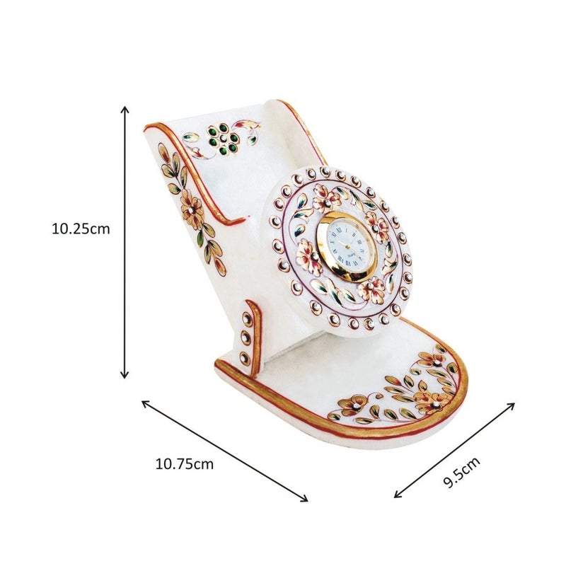 Handicrafts Paradise Handicrafts Paradise Rajasthani Marble Mobile Holder with Clock - Image 2