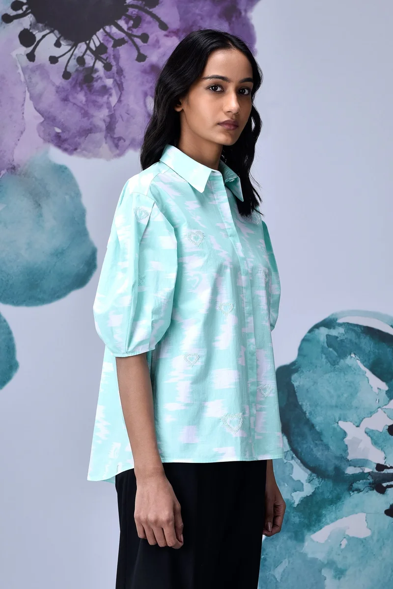 Genes Lecoanet Hemant Ikkat Print Regular Fit Top - Lime Green