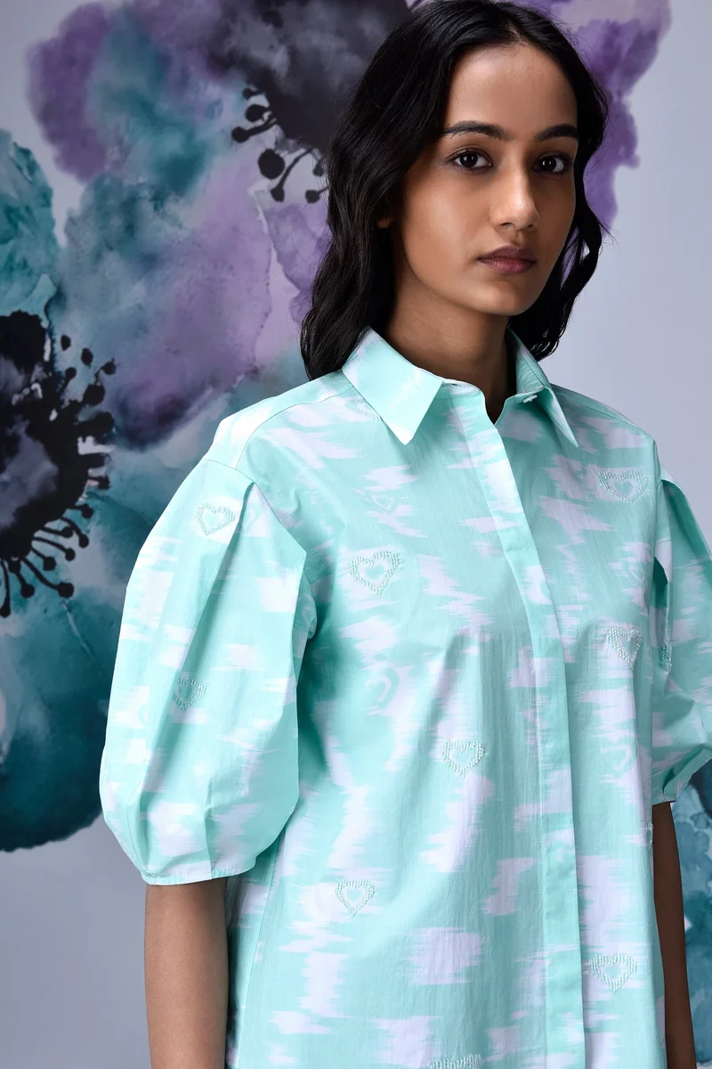 Genes Lecoanet Hemant Ikkat Print Regular Fit Top - Lime Green