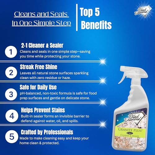Black Diamond Stoneworks GRANITE PLUS! 2 in 1 Cleaner & Sealer for Granite, Marble, Travertine, Limestone, Ready to Use! (1-Gallon) - Image 2