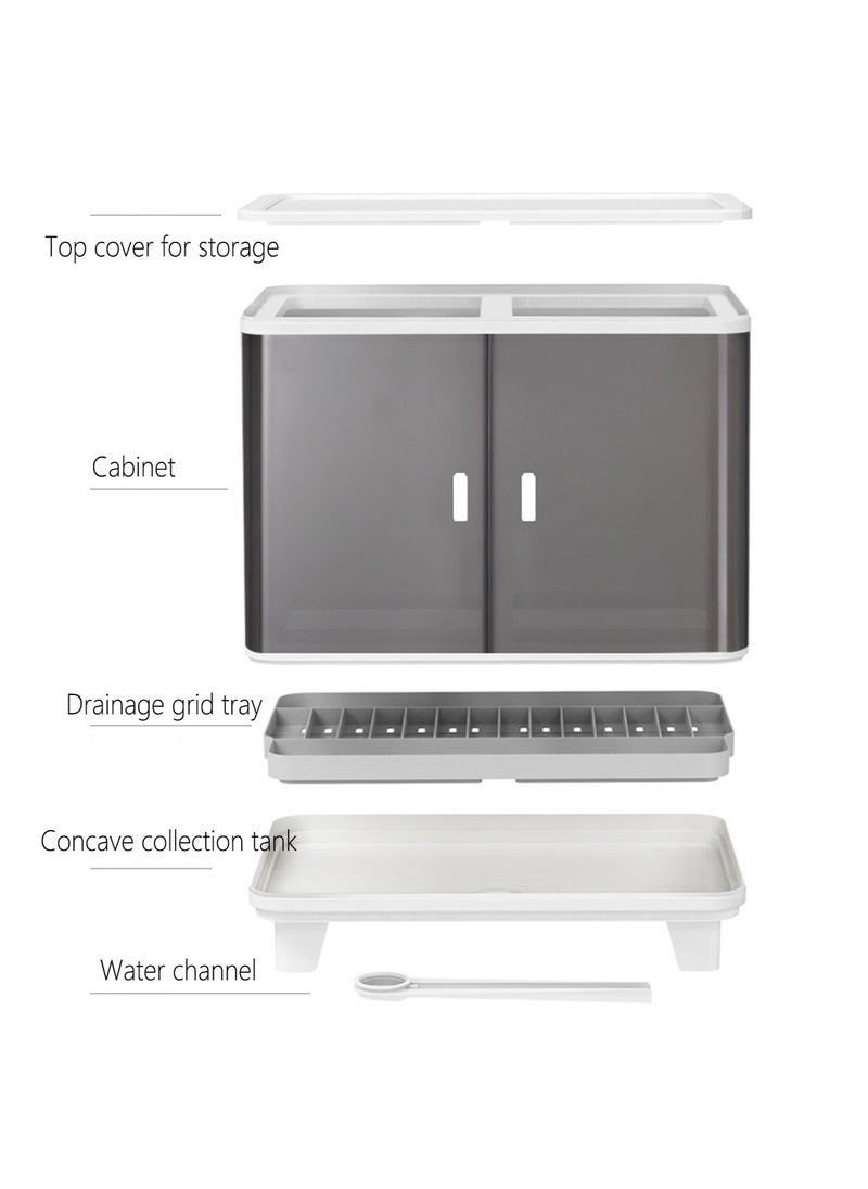 Arabest - 2-Tier Drain Dish Rack With Cover ，Large Capacity Multi-function Drying Rack With Removable Drain Board，For Plates,  Cutlery,  Cups,  Dishes - Image 1