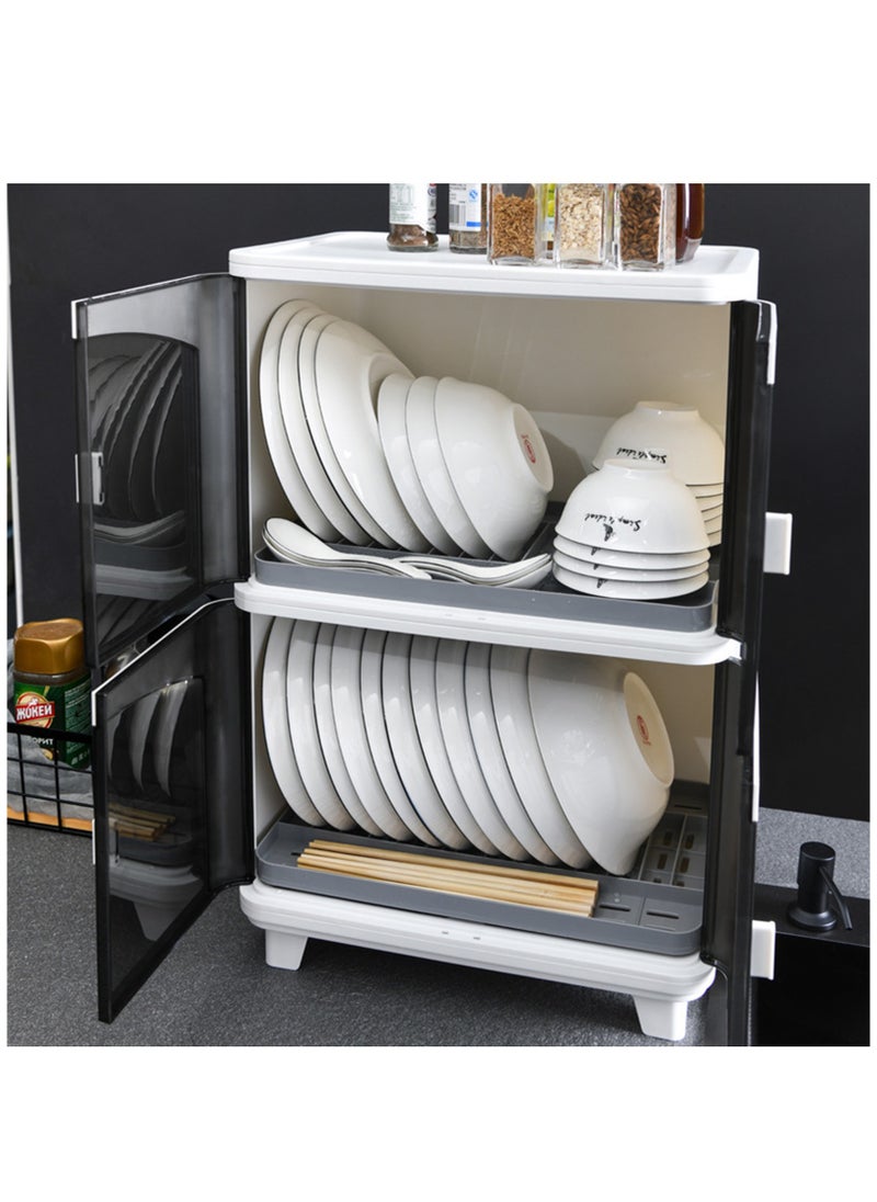 Arabest - 2-Tier Drain Dish Rack With Cover ，Large Capacity Multi-function Drying Rack With Removable Drain Board，For Plates,  Cutlery,  Cups,  Dishes - Image 1