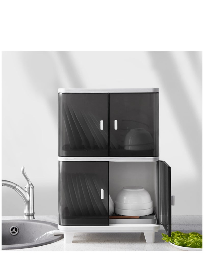 Arabest - 2-Tier Drain Dish Rack With Cover ，Large Capacity Multi-function Drying Rack With Removable Drain Board，For Plates,  Cutlery,  Cups,  Dishes - Image 1