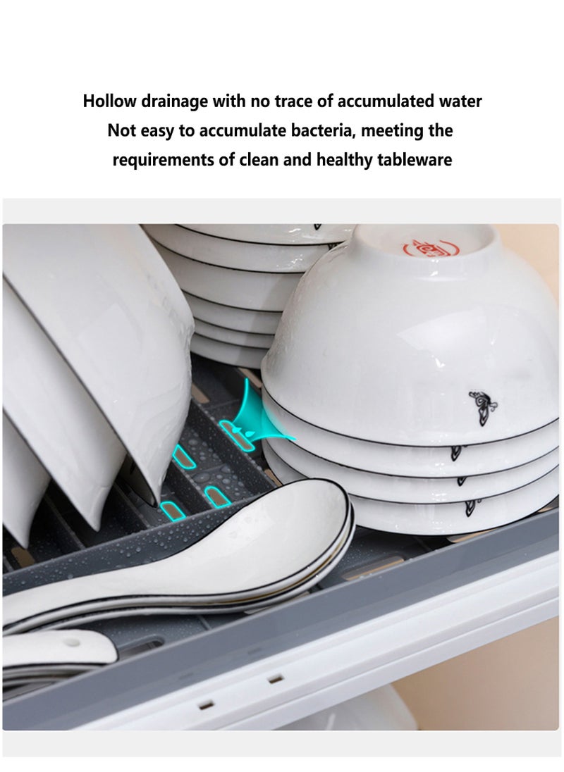 Arabest - 2-Tier Drain Dish Rack With Cover ，Large Capacity Multi-function Drying Rack With Removable Drain Board，For Plates,  Cutlery,  Cups,  Dishes - Image 1