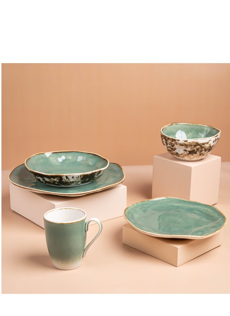 HomePro - Set 30 Dinner Pieces Organic Glow, Porcelain green and golden color palette - Image 1