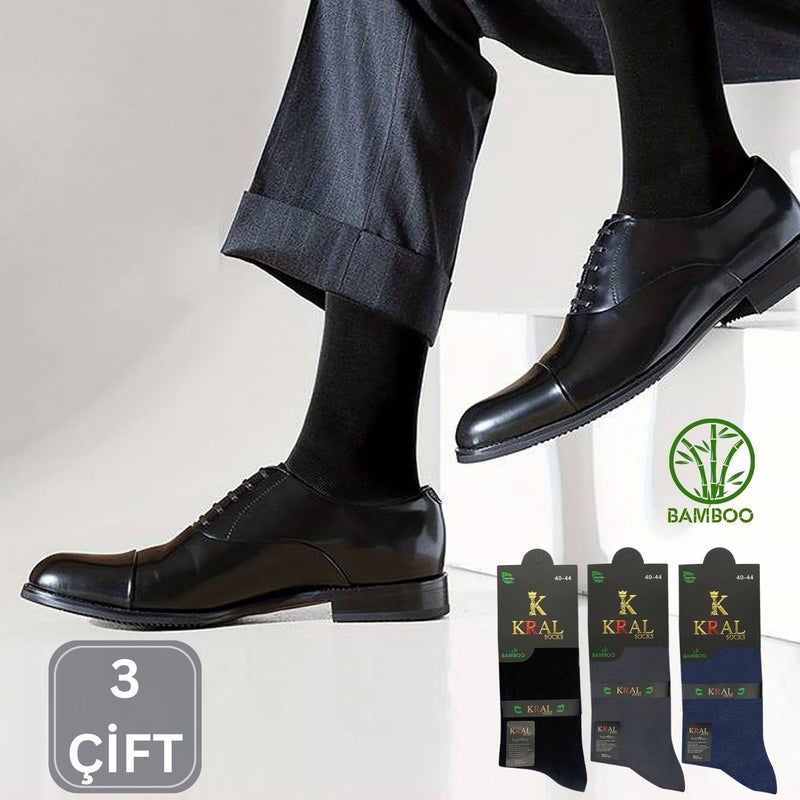 Kral Socks Premium Busines Classic Long Length Seasonal Seamless Men's Bamboo Socket Socks (3 Pairs)  - Image 1