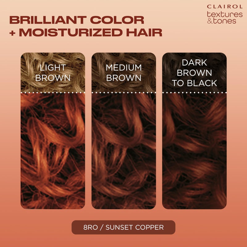 Clairol Textures & Tones Permanent Hair Dye, 8RO Sunset Copper Hair Color, Pack of 1 - Image 3