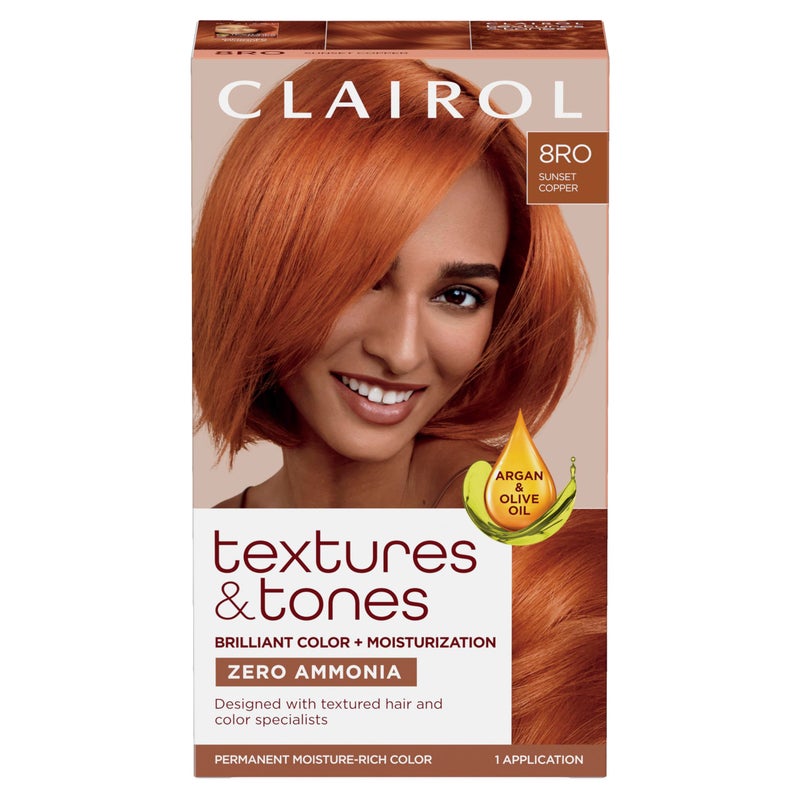 Clairol Textures & Tones Permanent Hair Dye, 8RO Sunset Copper Hair Color, Pack of 1 - Image 1