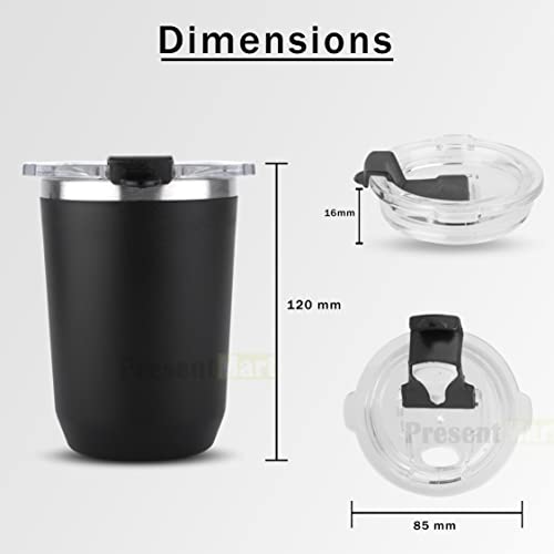 Present Mart Stainless Steel Coffee Mug 350ml, Premium Clear Cap Mug with Lid Flip Top Mugs, Leakproof Coffee Mugs, Travel Mug,Tea Cup,Insulated Coffee Mug |Black (Without Handle) - Image 3