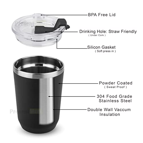 Present Mart Stainless Steel Coffee Mug 350ml, Premium Clear Cap Mug with Lid Flip Top Mugs, Leakproof Coffee Mugs, Travel Mug,Tea Cup,Insulated Coffee Mug |Black (Without Handle) - Image 4