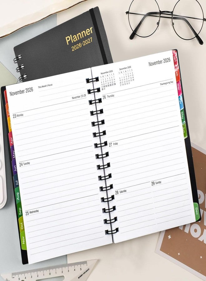 VANRA Daily Planner 2026-2027 (Jan 2026 - Jun 2027) - 18 Month Monthly Planner with Tabs, Agenda Book Yearly Weekly Academic Calendar, Flexible Cover with Spiral Binding, A5 Size (Black) - Image 4