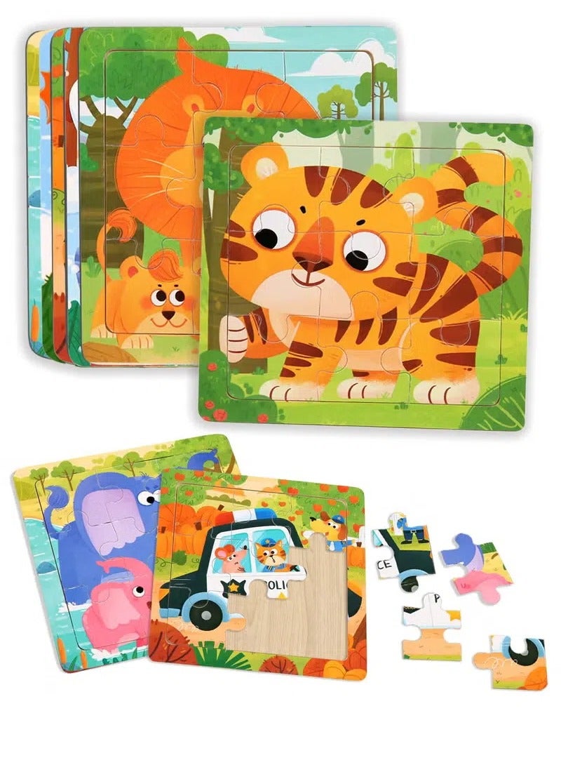 6 Piece Preschool Educational and Learning Animal Jigsaw Puzzle Toy Gift Set Toddler Puzzles Party Favors for Girls and Boys(Portable Travel Puzzles) - Image 1