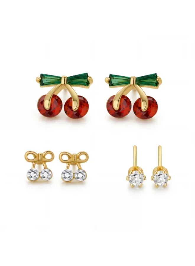 MTZ 3 Pairs Cubic Zirconia Stud Earrings Set for Women, Hypoallergenic Gold Plated Crystal Earrings, Dainty CZ Diamond Studs in Various Sizes, Sensitive Ear Friendly Jewelry Gift Box - Image 2