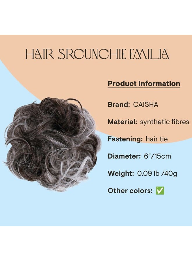 CAISHA Big Hairpiece Scrunchy Updo Bridal Hairstyle curly Messy Bun Brown Gray Mix G25E - Image 2