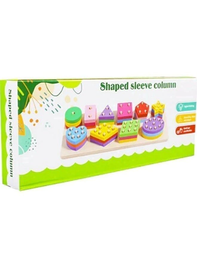 Wooden Geometric Shapes Interlocking Game – 10 Columns - Image 1