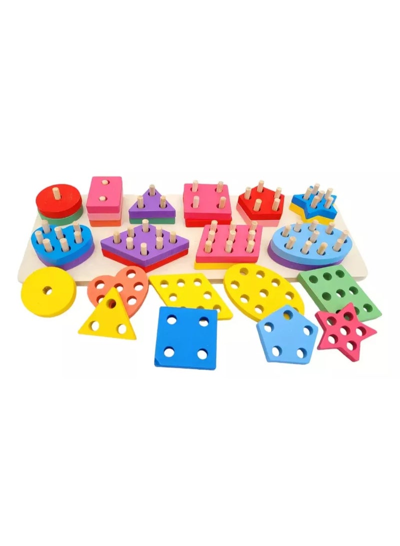Wooden Geometric Shapes Interlocking Game – 10 Columns - Image 3