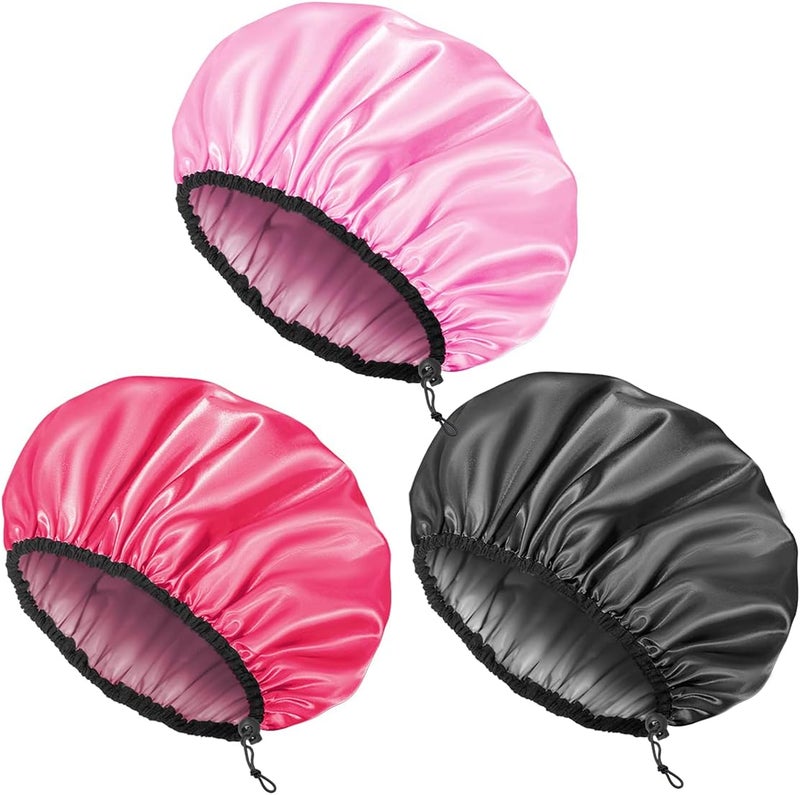 Auban Shower Cap for Women Adjustable Reusable Extra Large DoubleLayer Waterproof Bathing cap Waterproof Exterior EVA Lining Hair Cap for All Hair lengths 3 Colors
