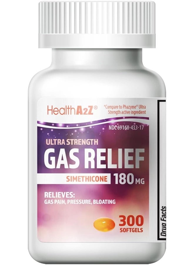 HealthA2Z HealthA2Z Gas Relief 300 Counts | Simethicone 180mg Ultra Strength | Fast Gas Relief | Relieve Symptoms Naturally  - Image 1