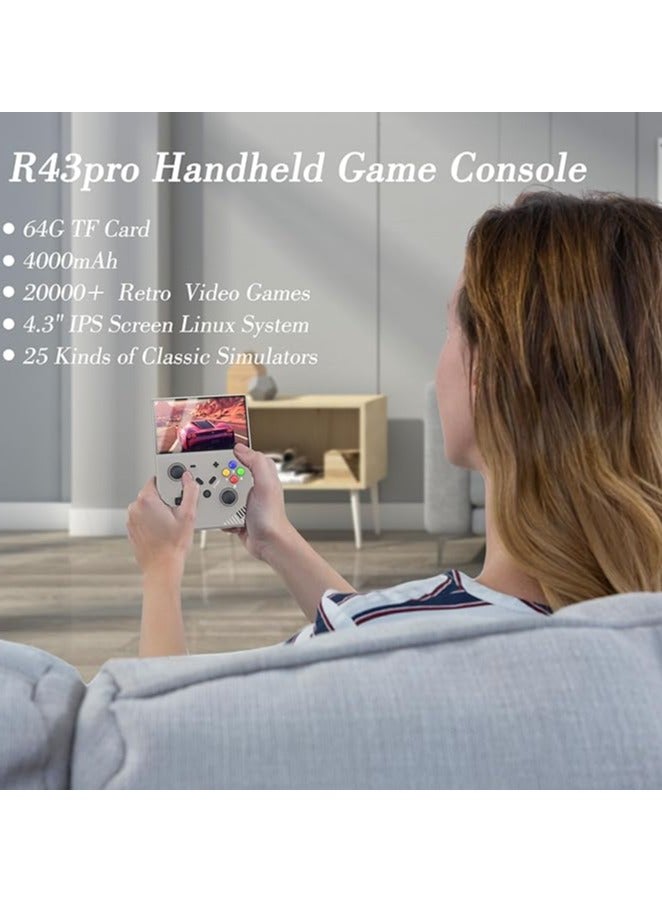 SJGAME R43 Pro Handheld Game Console – 4.3" IPS Screen Linux EmuELEC System Retro Game Player Cortex A17 CPU with 20000 Classic Games 64G TF Card