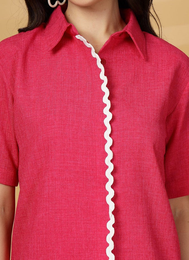 PlusS Pink Cotton Shirt And Shorts Set For Women - Image 2