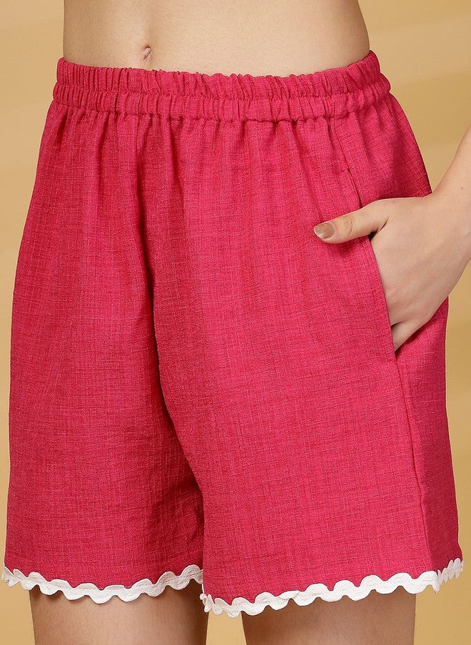 PlusS Pink Cotton Shirt And Shorts Set For Women - Image 3
