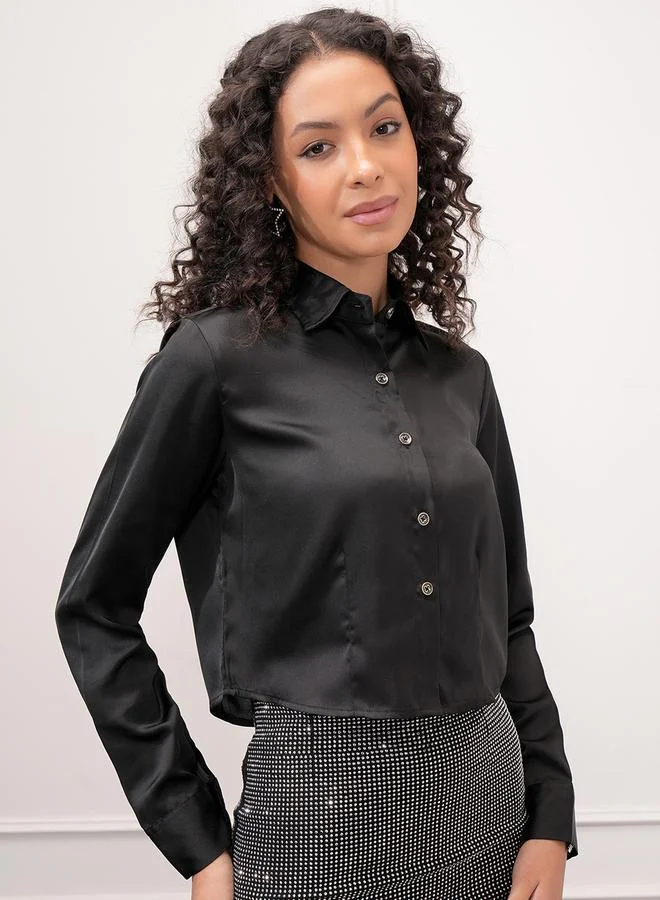 Tokyo Talkies Tokyo Talkies Solid Satin Collared Shirt