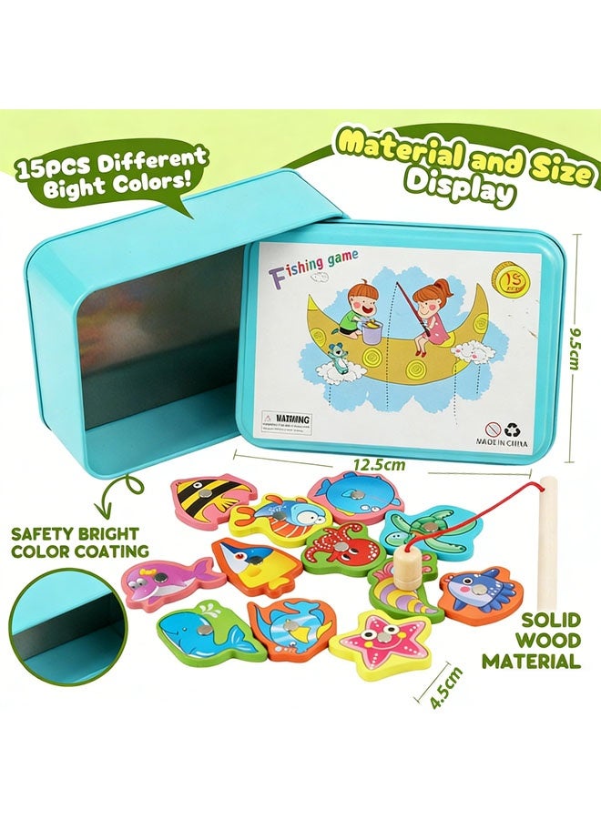 Fishing Game for Kids,Magnetic Wooden Fishing Game,Magnetic Toys for Kindergarten Preschool Girl Boy,Fishing Toys Game for Kids 3-5,Montessori Educational Fine Motor Skill Toy for Boy Girl Kids - Image 1