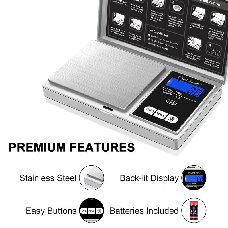 Fuzion Pocket Gram Scale 1000g/0.1g, Mini Digital Scales Grams and Ounces, Herb Scale, Portable Travel Food Scale, Medication Scale( Battery Included ) - Image 3